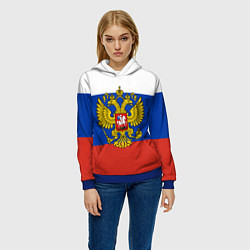 Толстовка-худи женская Флаг России с гербом, цвет: 3D-синий — фото 2