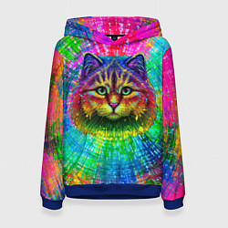 Толстовка-худи женская Цветной кот, цвет: 3D-синий