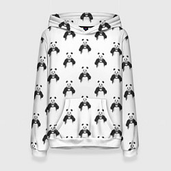 Толстовка-худи женская Panda love - pattern, цвет: 3D-белый