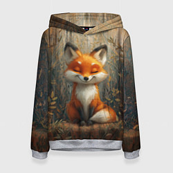 Толстовка-худи женская Милый и довольный лисёнок, цвет: 3D-меланж