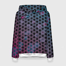 Толстовка-худи женская Sport шестигранники, цвет: 3D-белый