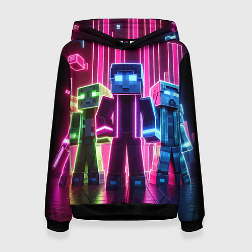Женская толстовка Minecraft characters - neon glow / 3D-Черный – фото 1