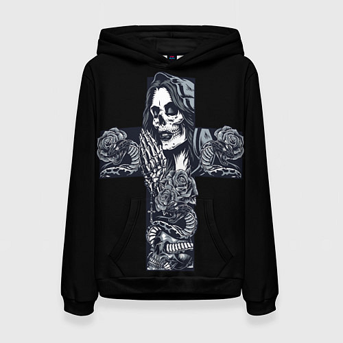 Женская толстовка Santa muerte cross / 3D-Черный – фото 1