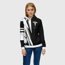 Толстовка-худи женская Tesla - carbon texture, цвет: 3D-белый — фото 2