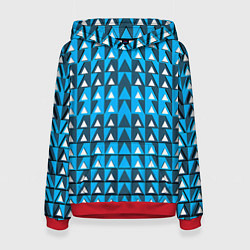 Толстовка-худи женская Узор из треугольников синий, цвет: 3D-красный