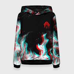 Толстовка-худи женская Warframe огонь глитч, цвет: 3D-черный