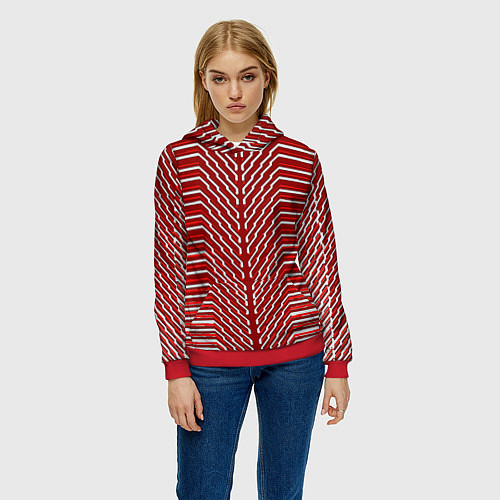 Женская толстовка Белые линии на красном фоне / 3D-Красный – фото 3