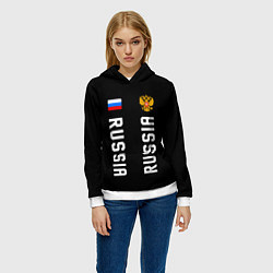 Толстовка-худи женская Россия три полоски на черном фоне, цвет: 3D-белый — фото 2