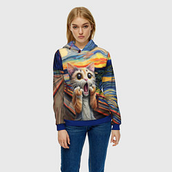 Толстовка-худи женская Кот крик вязаный арт, цвет: 3D-синий — фото 2