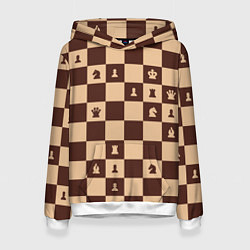 Толстовка-худи женская Коричневая шахматная доска, цвет: 3D-белый