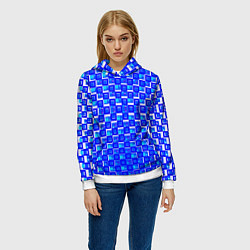 Толстовка-худи женская Синие квадраты на белом фоне, цвет: 3D-белый — фото 2
