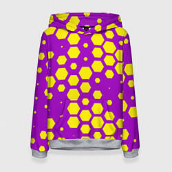Толстовка-худи женская Желтые соты на фиолетовом фоне, цвет: 3D-меланж