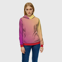 Толстовка-худи женская Градиент желтый малиновый по диагонали, цвет: 3D-красный — фото 2