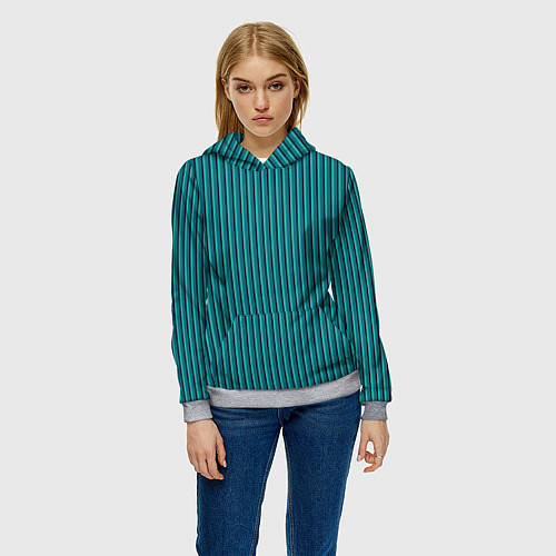 Женская толстовка Бирюзовый в полоску / 3D-Меланж – фото 3