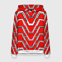 Толстовка-худи женская Техно броня красно-белая, цвет: 3D-белый