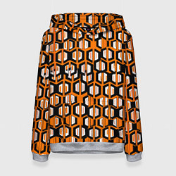 Толстовка-худи женская Техно узор из шестиугольников оранжевый, цвет: 3D-меланж