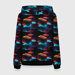Толстовка-худи женская Разноцветные неоновые кубы, цвет: 3D-черный