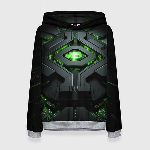 Женская толстовка Объемная абстрактная яркая зеленая фигура на черно / 3D-Меланж – фото 1