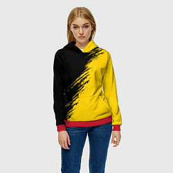 Толстовка-худи женская Черные штрихи на желтом фоне, цвет: 3D-красный — фото 2