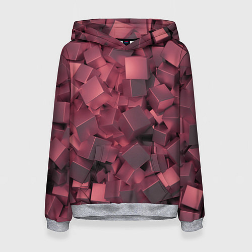 Женская толстовка Кубики металлические красные / 3D-Меланж – фото 1
