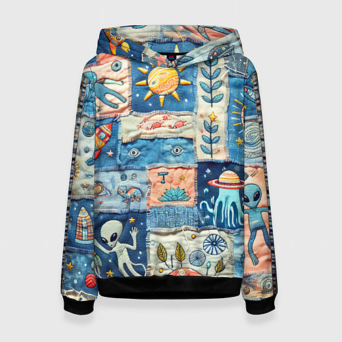 Женская толстовка Инопланетные обитатели на пэчворке / 3D-Черный – фото 1