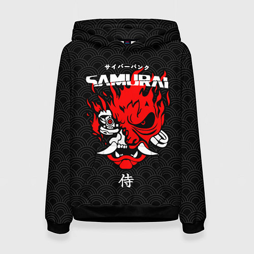 Женская толстовка Киберпанк 2077 - логотип самурая / 3D-Черный – фото 1