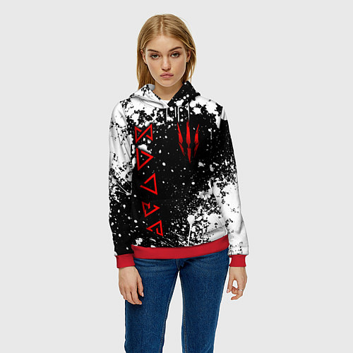 Женская толстовка Знаки из Ведьмака - белые брызги / 3D-Красный – фото 3