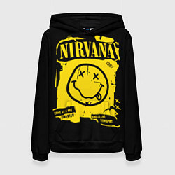 Толстовка-худи женская Nirvana - смайлик, цвет: 3D-черный