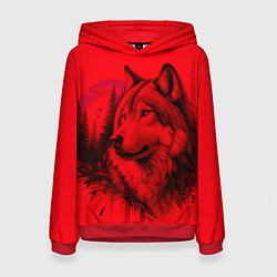 Женская толстовка Рисунок волка на красном