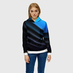 Толстовка-худи женская Геометрическая синяя абстракция на черном фоне мин, цвет: 3D-белый — фото 2