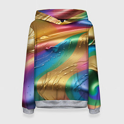 Толстовка-худи женская Жидкий радужный металл, цвет: 3D-меланж