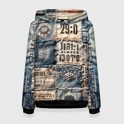 Толстовка-худи женская Пэчворк Tokyo and US, цвет: 3D-черный