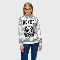 Толстовка-худи женская AC DC рок панда на светлом фоне, цвет: 3D-белый — фото 2