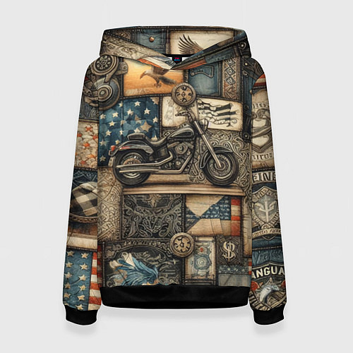 Женская толстовка Patchwork with a motorcycle - ai art / 3D-Черный – фото 1