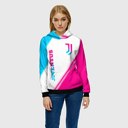 Толстовка-худи женская Juventus neon gradient style вертикально, цвет: 3D-черный — фото 2