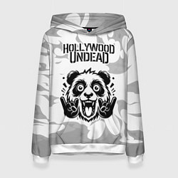 Толстовка-худи женская Hollywood Undead рок панда на светлом фоне, цвет: 3D-белый