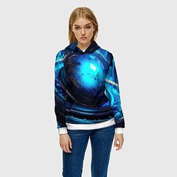 Толстовка-худи женская Кислотная синяя яркая неоновая абстракция, цвет: 3D-белый — фото 2