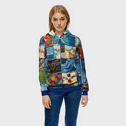 Толстовка-худи женская Vanguard denim patchwork - ai art, цвет: 3D-синий — фото 2