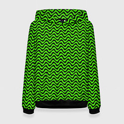Толстовка-худи женская Искажённые полосы кислотный зелёный, цвет: 3D-черный