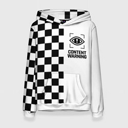 Толстовка-худи женская Content Warning шашечки, цвет: 3D-белый