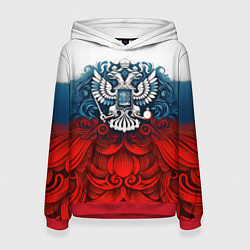 Толстовка-худи женская Триколор и герб Росссия, цвет: 3D-красный