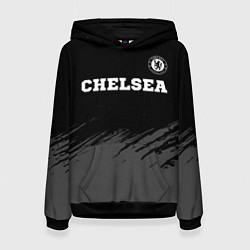 Толстовка-худи женская Chelsea sport на темном фоне посередине, цвет: 3D-черный