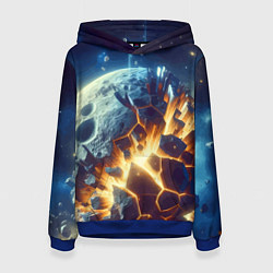 Толстовка-худи женская Взрыв планеты - космос от нейросети, цвет: 3D-синий