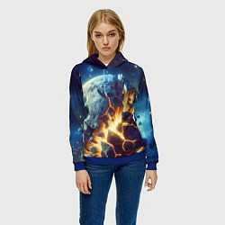 Толстовка-худи женская Взрыв планеты - космос от нейросети, цвет: 3D-синий — фото 2