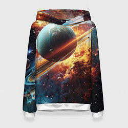 Толстовка-худи женская Большая планета, цвет: 3D-белый
