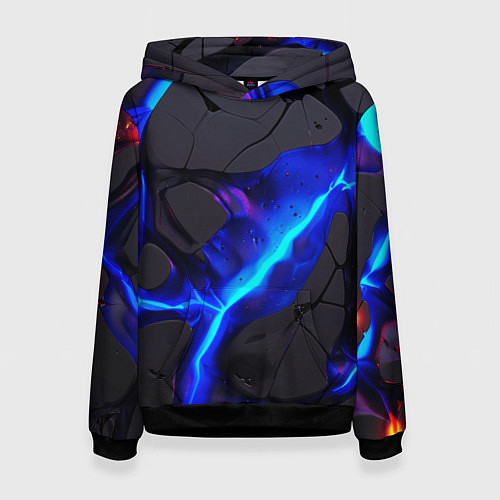Женская толстовка Темный синий неон из разлома плит / 3D-Черный – фото 1