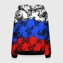 Толстовка-худи женская Российский флаг брызги, цвет: 3D-черный
