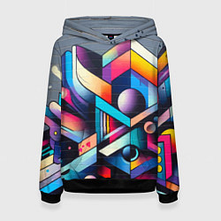 Толстовка-худи женская Геометрическое абстрактное граффити - нейросеть, цвет: 3D-черный