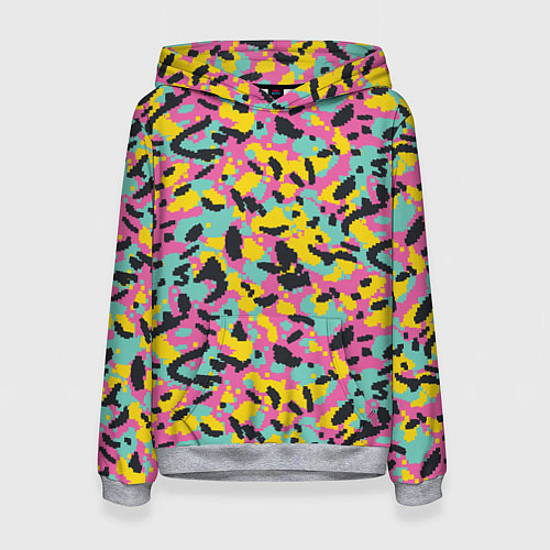 Женская толстовка Пиксельный камуфляжный паттерн в неоновых цветах / 3D-Меланж – фото 1
