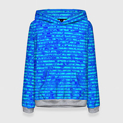 Толстовка-худи женская Яркий голубой абстрактный полосатый, цвет: 3D-меланж